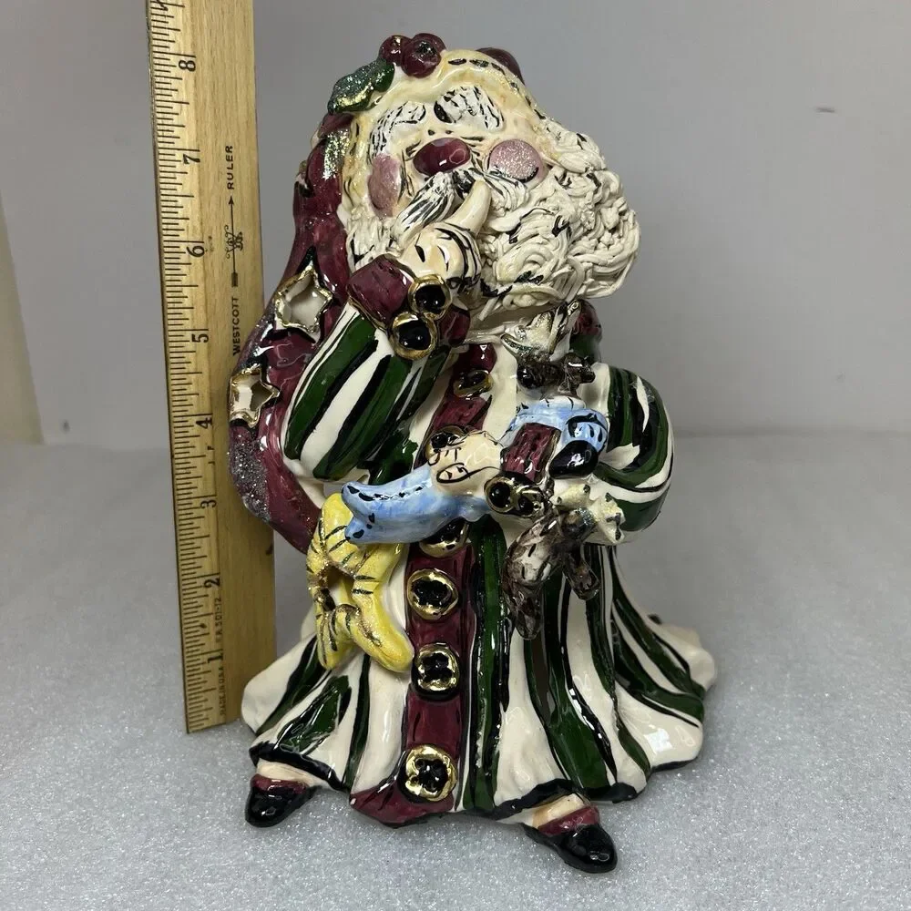 Blue Sky Clayworks Heather Goldminc Santa w Sleeping Reindeer Tea Light No Base